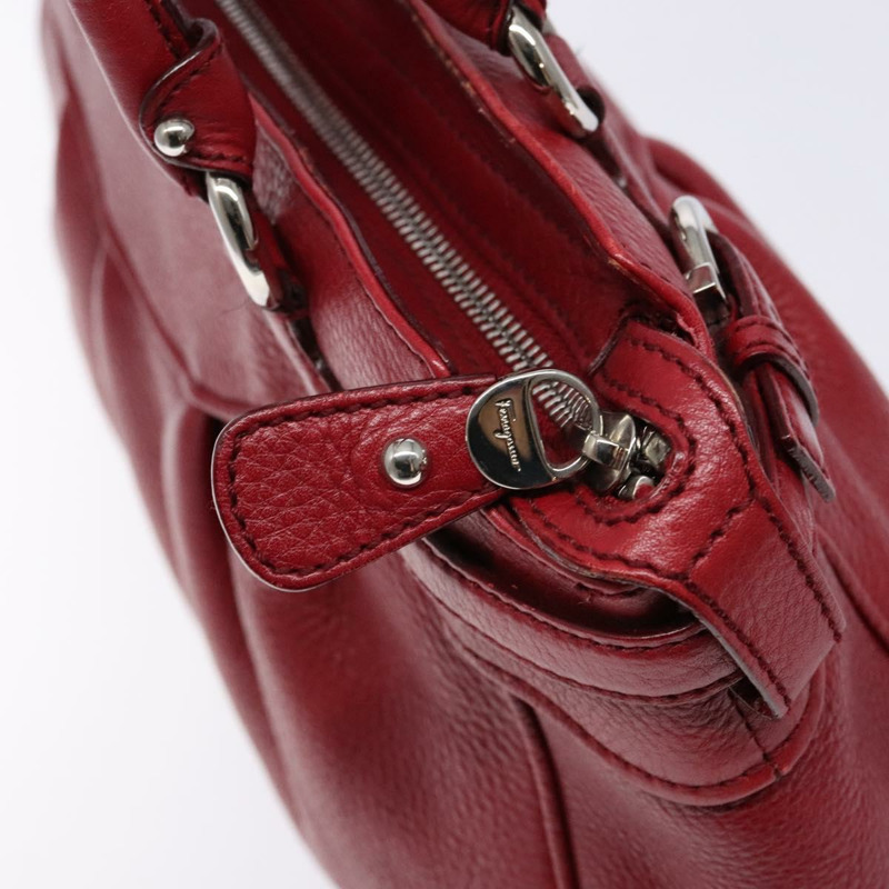 【日本直送】Salvatore Ferragamo Gancini 手提包 皮革 紅色 銀色 正品 141103-9