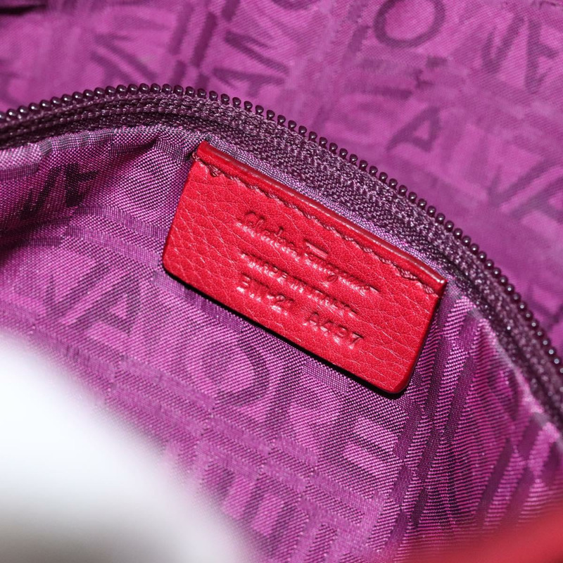 【日本直送】Salvatore Ferragamo Gancini 手提包 皮革 紅色 銀色 正品 141103-11