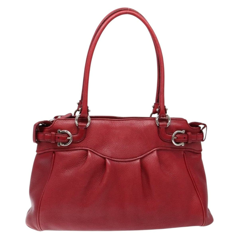 【日本直送】Salvatore Ferragamo Gancini 手提包 皮革 紅色 銀色 正品 141103-12