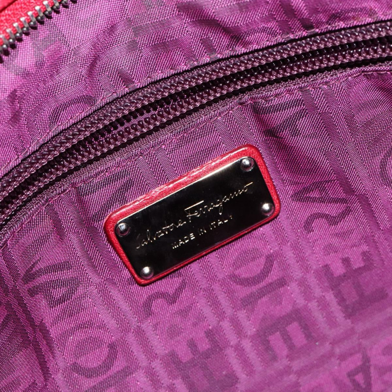 【日本直送】Salvatore Ferragamo Gancini 手提包 皮革 紅色 銀色 正品 141103-17