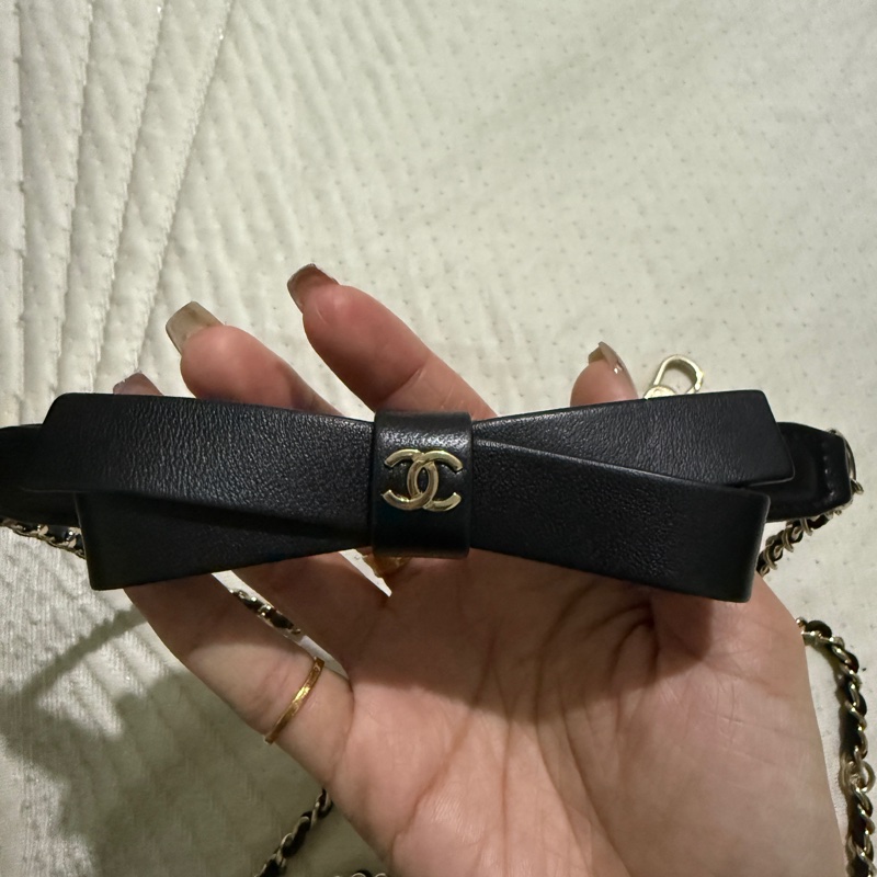 全網最低價🔥黑色迷你蝴蝶卡包腰包 經典菱格紋羊皮面料 搭配金色logo 質感超好-3