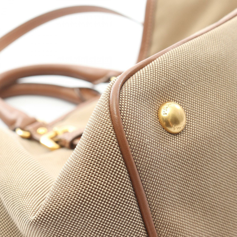 PRADA LOGO JACQUARD 帆布皮革米色二手托特斜背包 BN1841-5