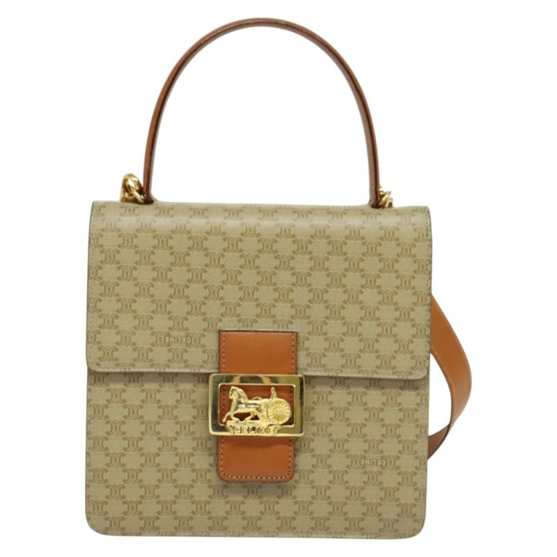 【日本直送】CELINE Macadam帆布手提包 PVC 兩用 米色 金色 正品 141009-12