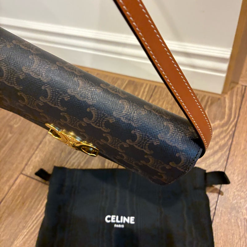 Celine老花腋下包-CLAUDE標誌印花牛皮革肩揹袋-15