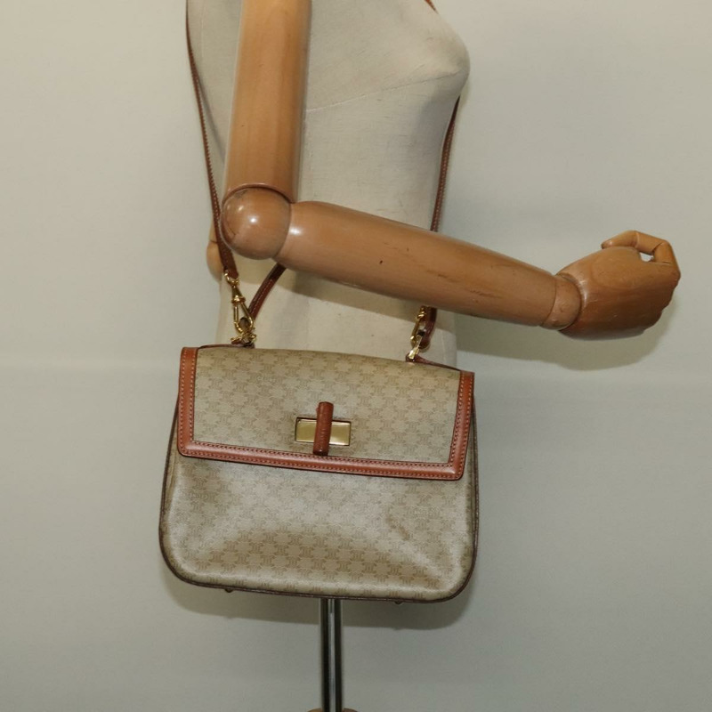 【日本直送】CELINE Macadam帆布手提包 PVC 兩用 米色 金色 正品 140987-25