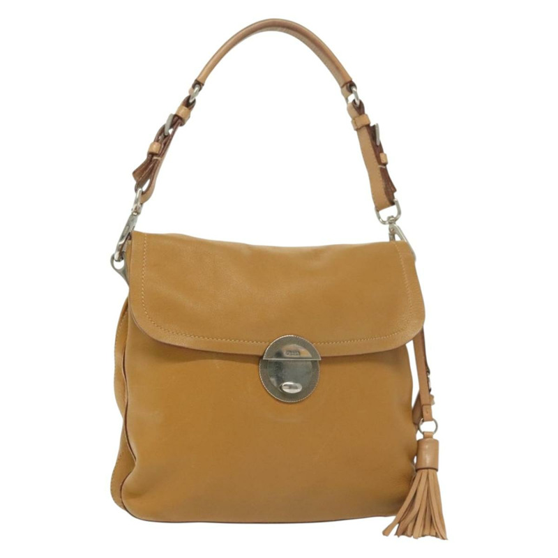 【日本直送】PRADA 皮革單背包 米色 銀色 正品 140921-0