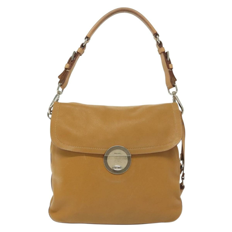 【日本直送】PRADA 皮革單背包 米色 銀色 正品 140921-12