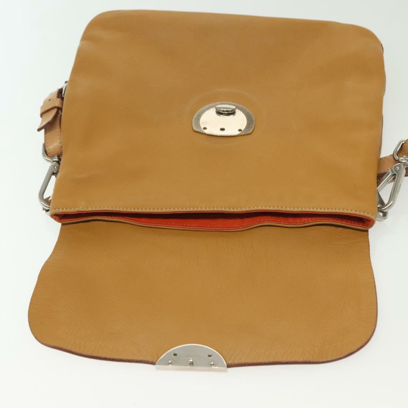 【日本直送】PRADA 皮革單背包 米色 銀色 正品 140921-18