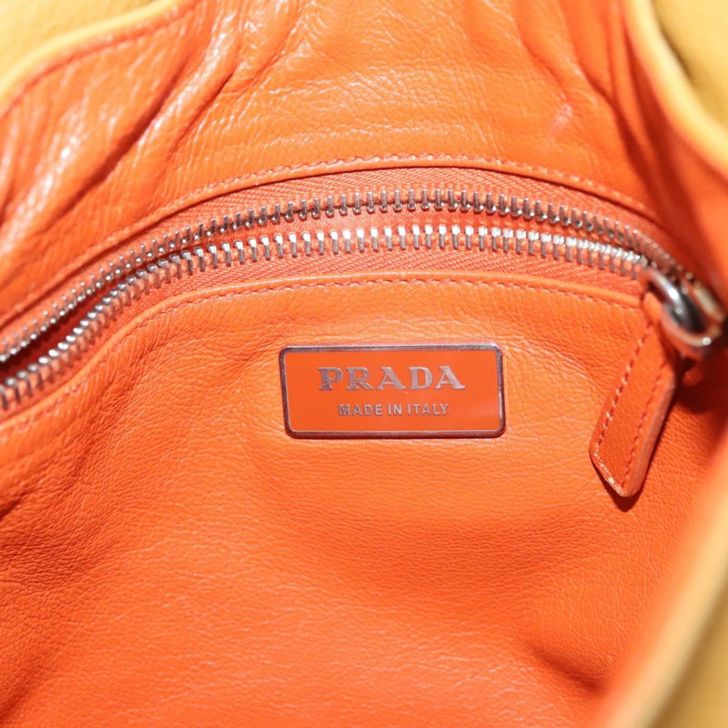 【日本直送】PRADA 皮革單背包 米色 銀色 正品 140921-19