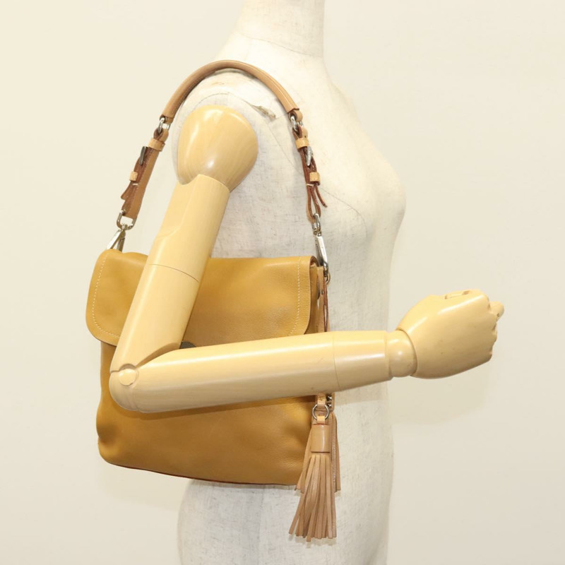 【日本直送】PRADA 皮革單背包 米色 銀色 正品 140921-23