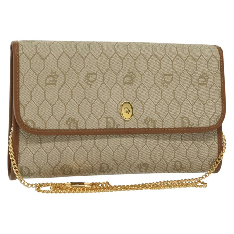 【日本直送】Christian Dior 蜂巢帆布鏈條單肩包 PVC 米色 金色 正品 141763-0