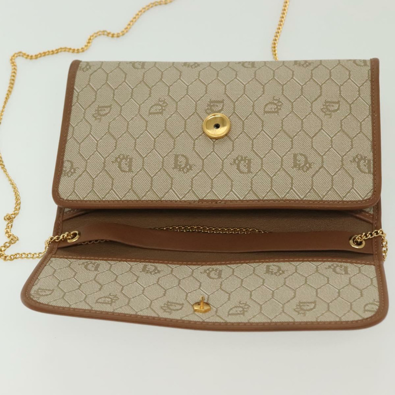 【日本直送】Christian Dior 蜂巢帆布鏈條單肩包 PVC 米色 金色 正品 141763-9