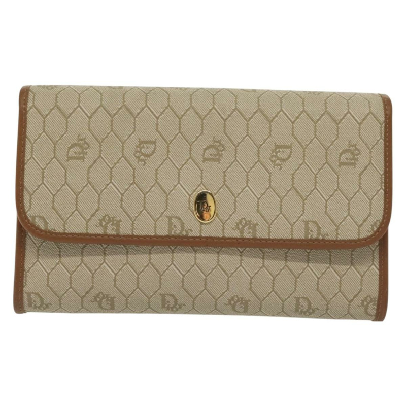 【日本直送】Christian Dior 蜂巢帆布鏈條單肩包 PVC 米色 金色 正品 141763-12