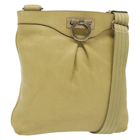 Salvatore Ferragamo Gancini 單肩包 皮革 黃色 銀色 正品 142164