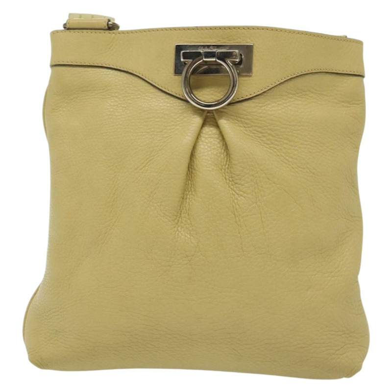 【日本直送】Salvatore Ferragamo Gancini 單肩包 皮革 黃色 銀色 正品 142164-12