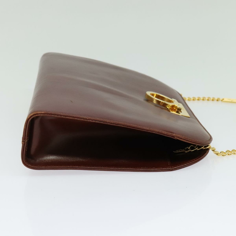 【日本直送】Salvatore Ferragamo Gancini 鏈條肩包，棕色皮革，金色，正品 yk19457-3