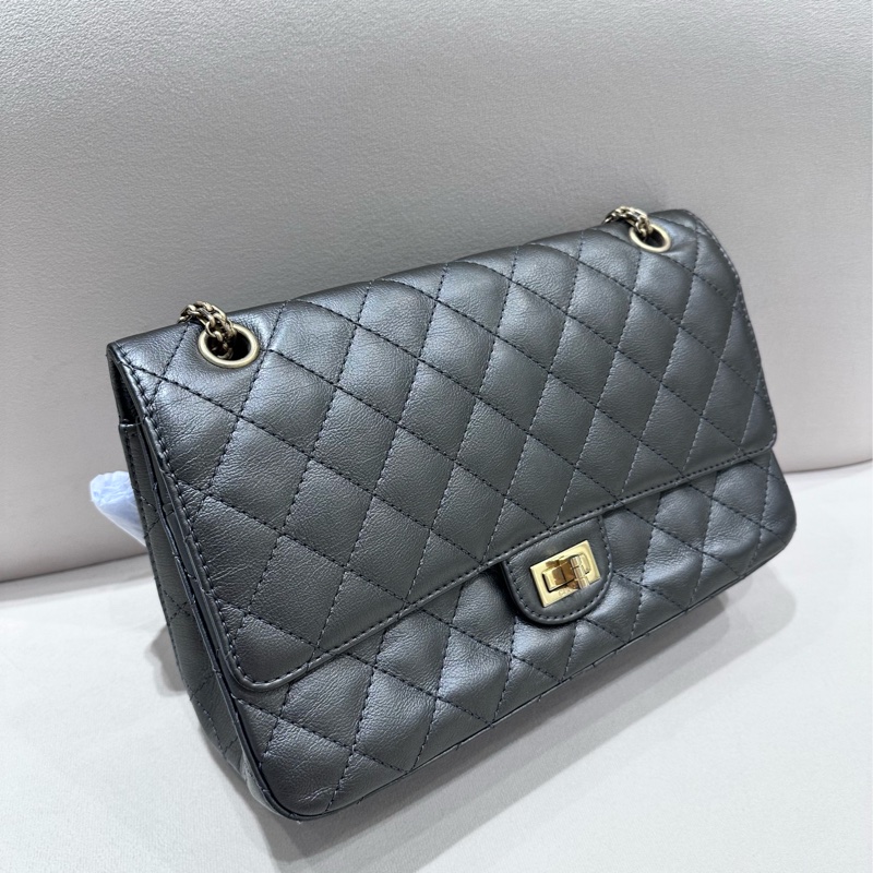 【全套有票🩵】 Chanel 2.55 銀灰色 中號 鏈條單肩斜挎-0