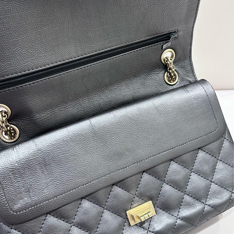 【全套有票🩵】 Chanel 2.55 銀灰色 中號 鏈條單肩斜挎-4