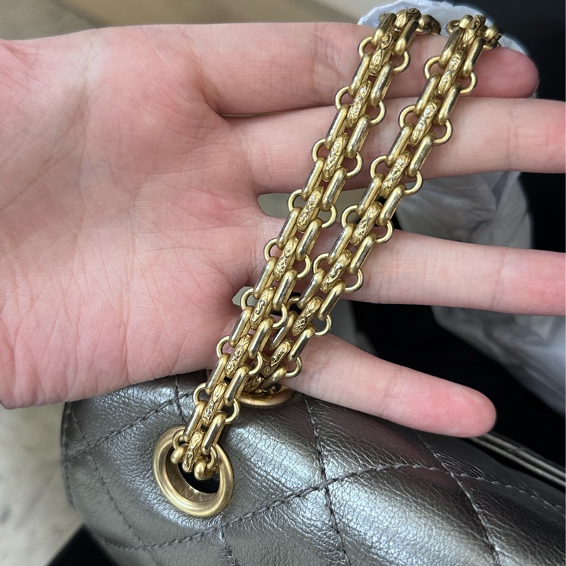 【全套有票🩵】 Chanel 2.55 銀灰色 中號 鏈條單肩斜挎-8