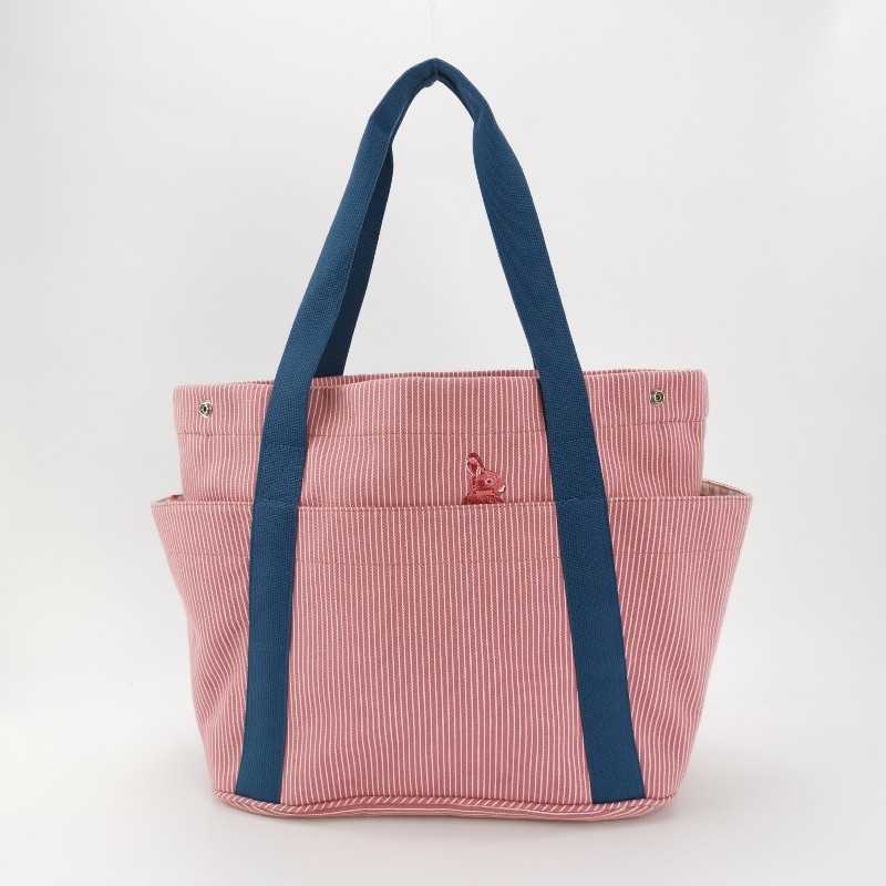 Hermes Cabriole單肩包帆布銀扣粉色藍色-2