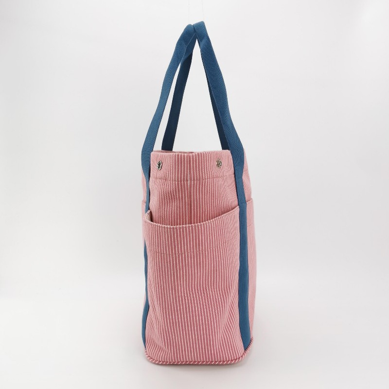 Hermes Cabriole單肩包帆布銀扣粉色藍色-4