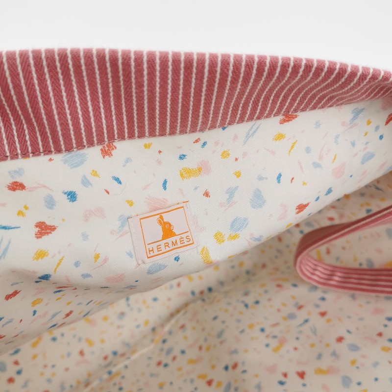 Hermes Cabriole單肩包帆布銀扣粉色藍色-8