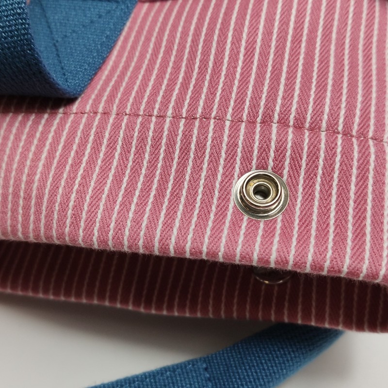 Hermes Cabriole單肩包帆布銀扣粉色藍色-11