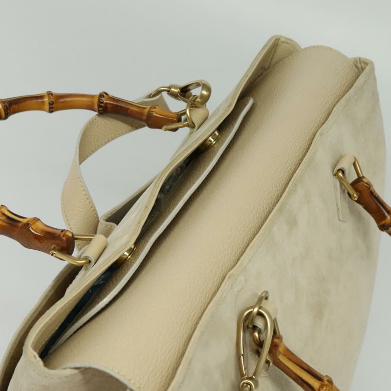 【日本直送】GUCCI 竹節手提包 麂皮 兩用 米色 金色 002 2855 0322 0 正品 ep10823-5