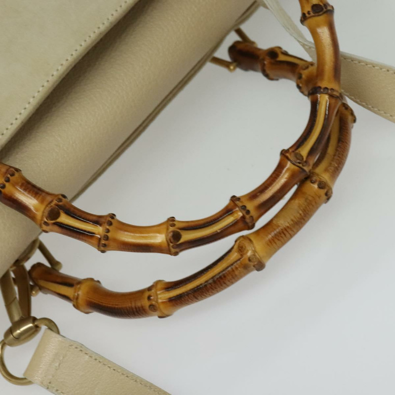 【日本直送】GUCCI 竹節手提包 麂皮 兩用 米色 金色 002 2855 0322 0 正品 ep10823-6