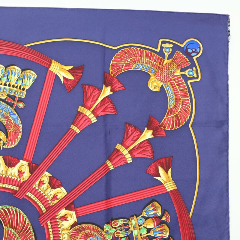 【日本直送】愛馬仕 Caty 古埃及聖甲蟲圖案方巾 90 公分 絲巾 藍色 正品 141181-3