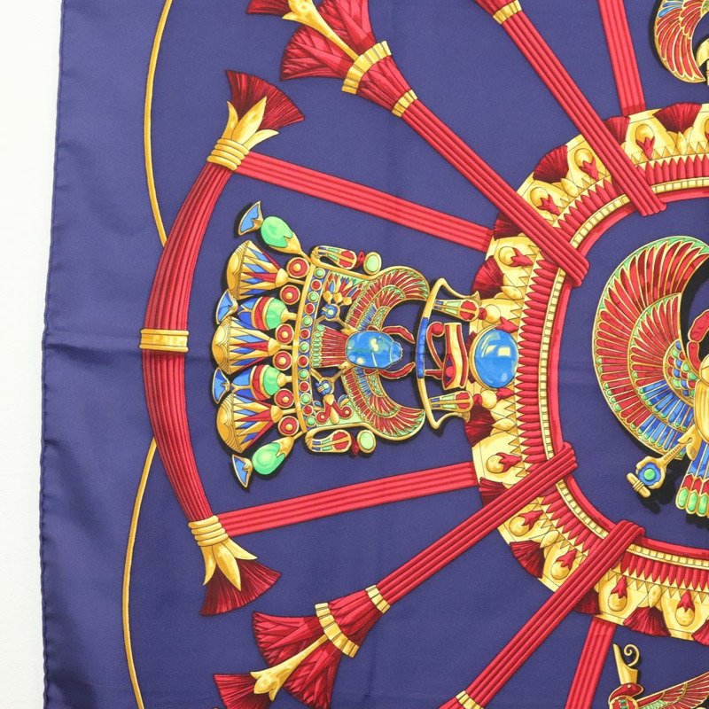 【日本直送】愛馬仕 Caty 古埃及聖甲蟲圖案方巾 90 公分 絲巾 藍色 正品 141181-4