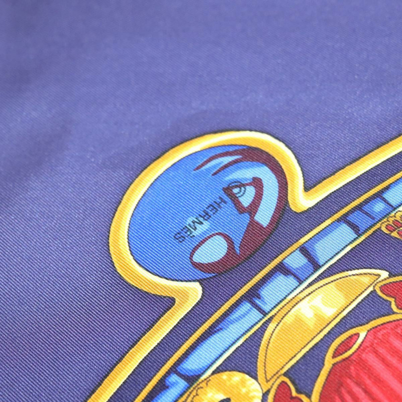 【日本直送】愛馬仕 Caty 古埃及聖甲蟲圖案方巾 90 公分 絲巾 藍色 正品 141181-10