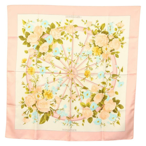 愛馬仕 Carre 90 絲巾 “ROMANTIQUE” 粉紅色真絲 Auth 134923