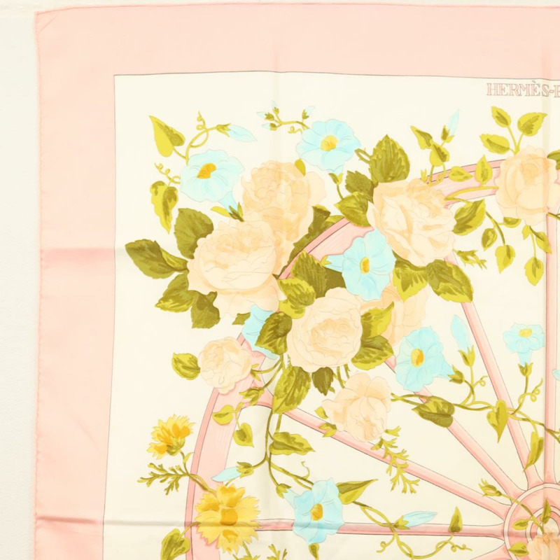 【日本直送】愛馬仕 Carre 90 絲巾 “ROMANTIQUE” 粉紅色真絲 Auth 134923-1