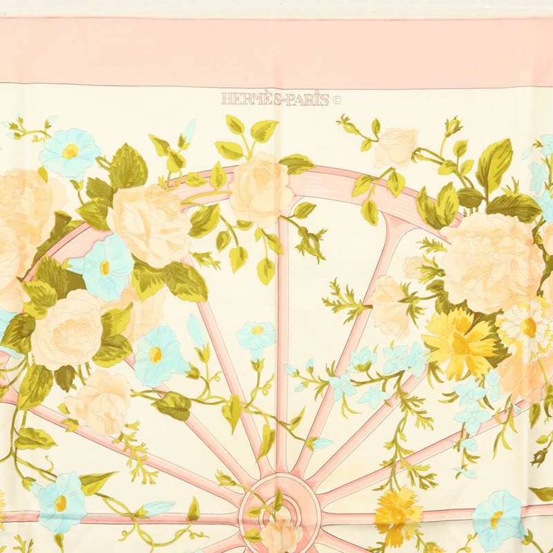 【日本直送】愛馬仕 Carre 90 絲巾 “ROMANTIQUE” 粉紅色真絲 Auth 134923-2