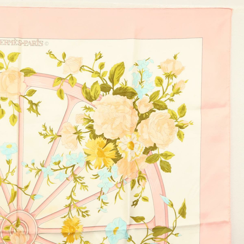 【日本直送】愛馬仕 Carre 90 絲巾 “ROMANTIQUE” 粉紅色真絲 Auth 134923-3