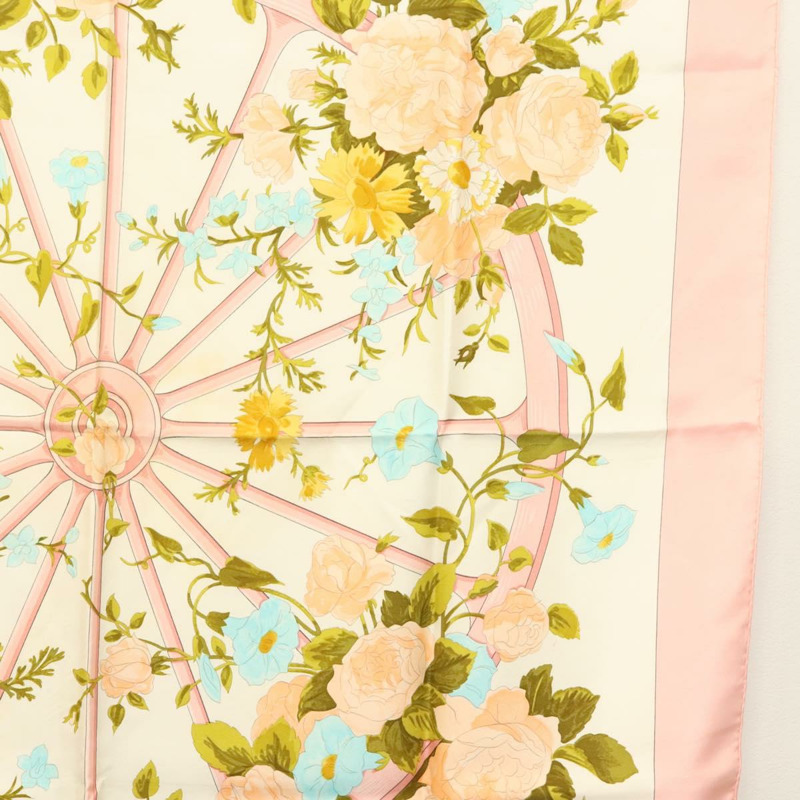 【日本直送】愛馬仕 Carre 90 絲巾 “ROMANTIQUE” 粉紅色真絲 Auth 134923-6