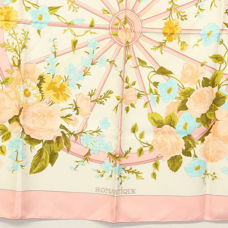 【日本直送】愛馬仕 Carre 90 絲巾 “ROMANTIQUE” 粉紅色真絲 Auth 134923-8