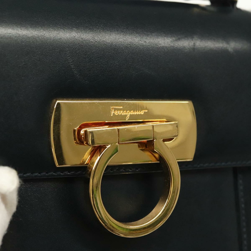 【日本直送】Salvatore Ferragamo Gancini 手提包 皮革 海軍藍 金色 正品 142283-8