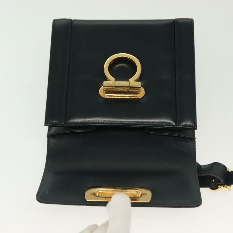 【日本直送】Salvatore Ferragamo Gancini 手提包 皮革 海軍藍 金色 正品 142283-17