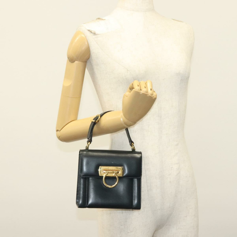 【日本直送】Salvatore Ferragamo Gancini 手提包 皮革 海軍藍 金色 正品 142283-21