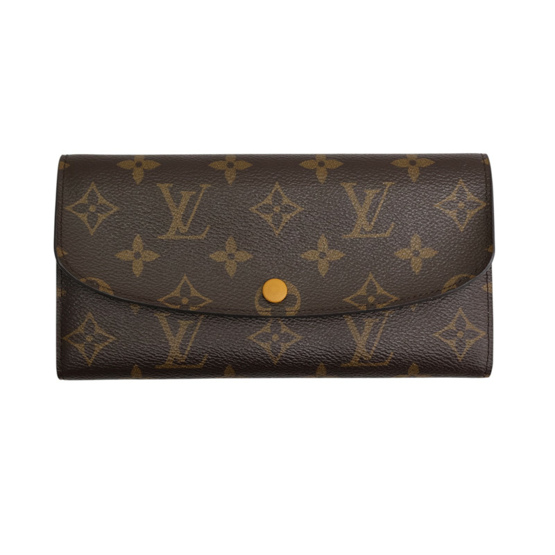 棕色 黃色 PVC塗層帆布 EMILIE 扣式長夾 M60698-0