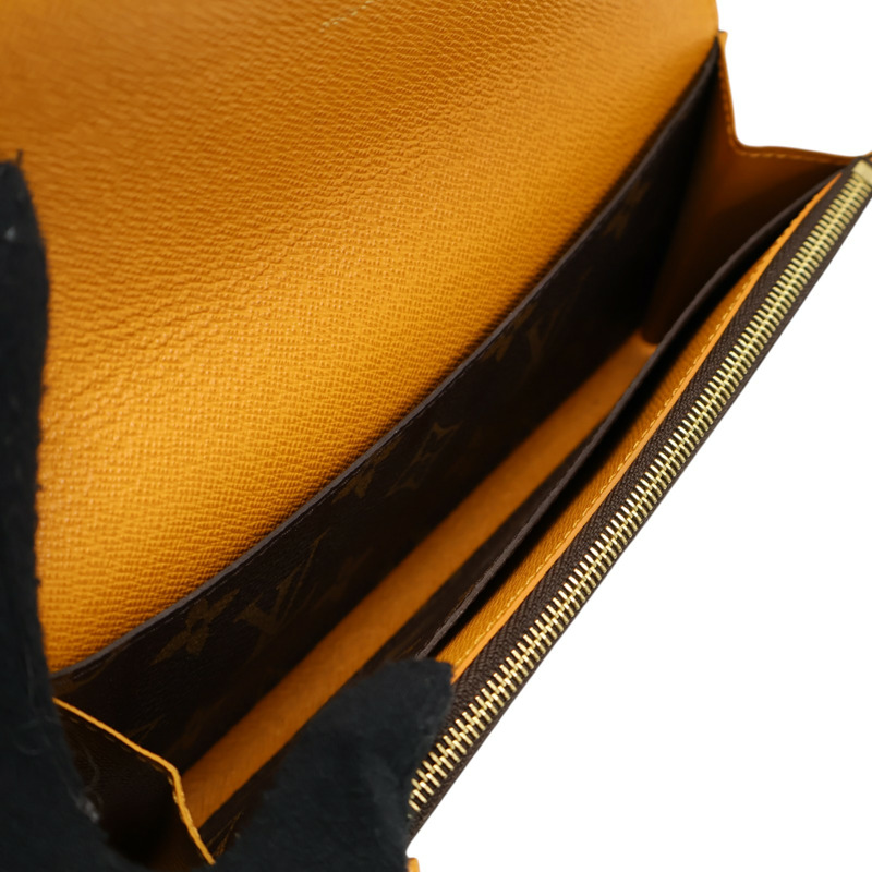 棕色 黃色 PVC塗層帆布 EMILIE 扣式長夾 M60698-4