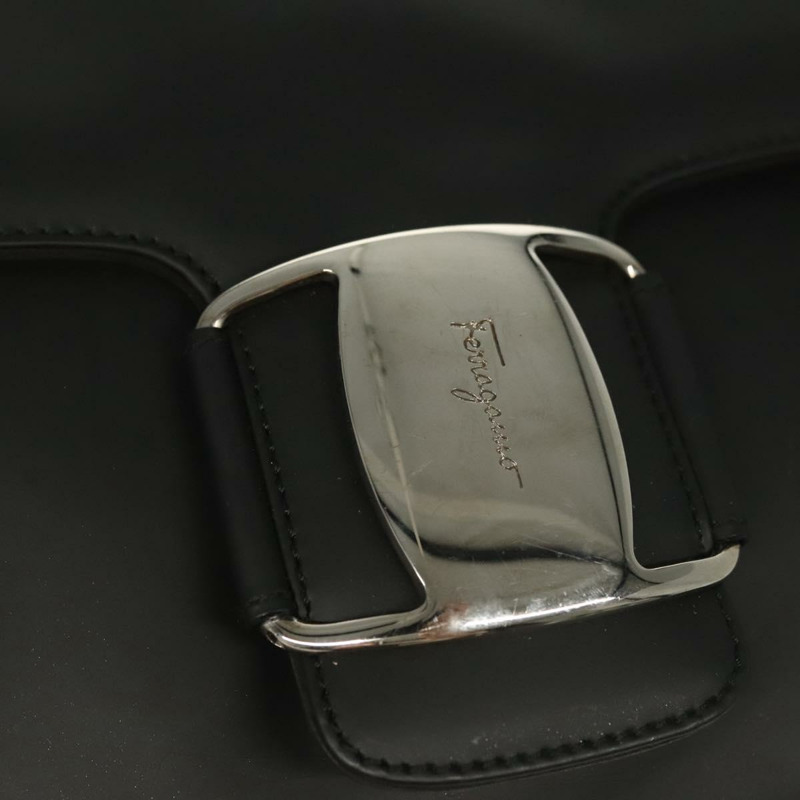 【日本直送】Salvatore Ferragamo Vala 單肩包，黑色銀色皮革，正品編號 141973-8