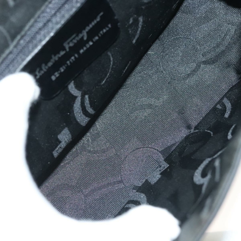 【日本直送】Salvatore Ferragamo Vala 單肩包，黑色銀色皮革，正品編號 141973-10