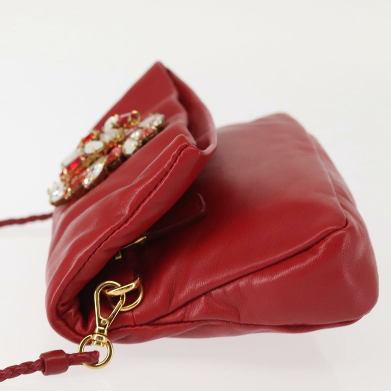 【日本直送】Miu Miu Bijoux 皮革單肩包 紅色金色 正品 SW1539-3