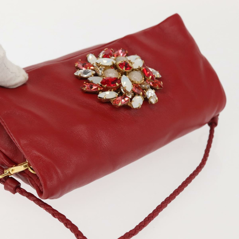 【日本直送】Miu Miu Bijoux 皮革單肩包 紅色金色 正品 SW1539-5