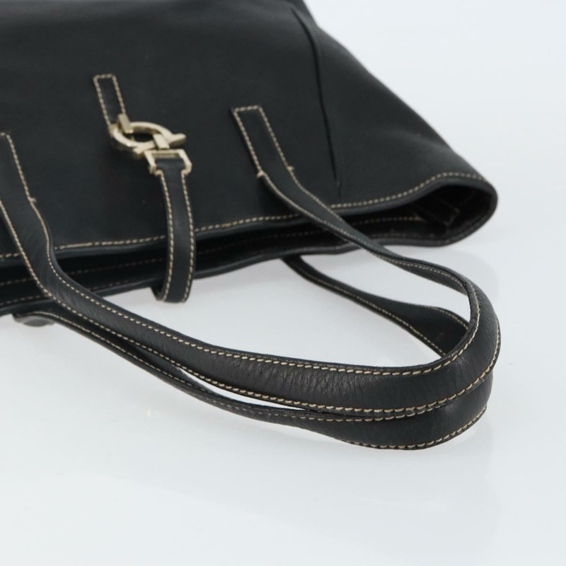 【日本直送】Salvatore Ferragamo 皮革手提包 黑色 金色 Auth SW1521-6