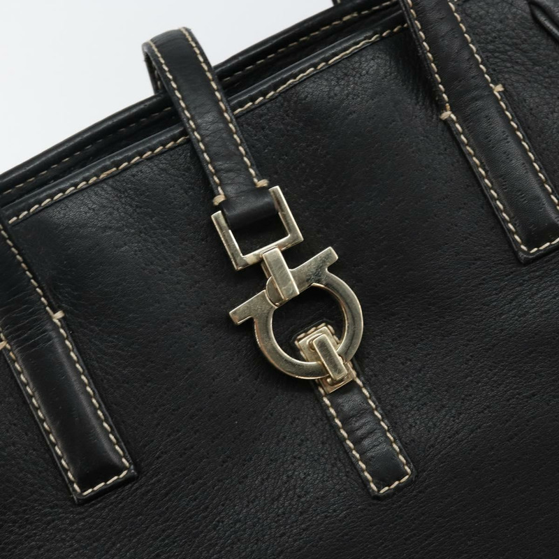 【日本直送】Salvatore Ferragamo 皮革手提包 黑色 金色 Auth SW1521-16