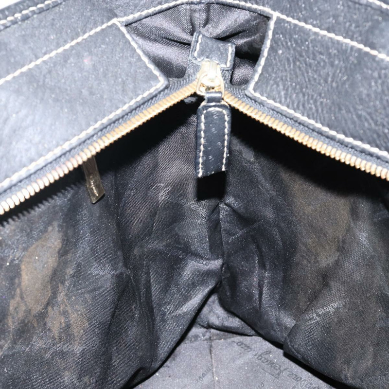 【日本直送】Salvatore Ferragamo 皮革手提包 黑色 金色 Auth SW1521-17